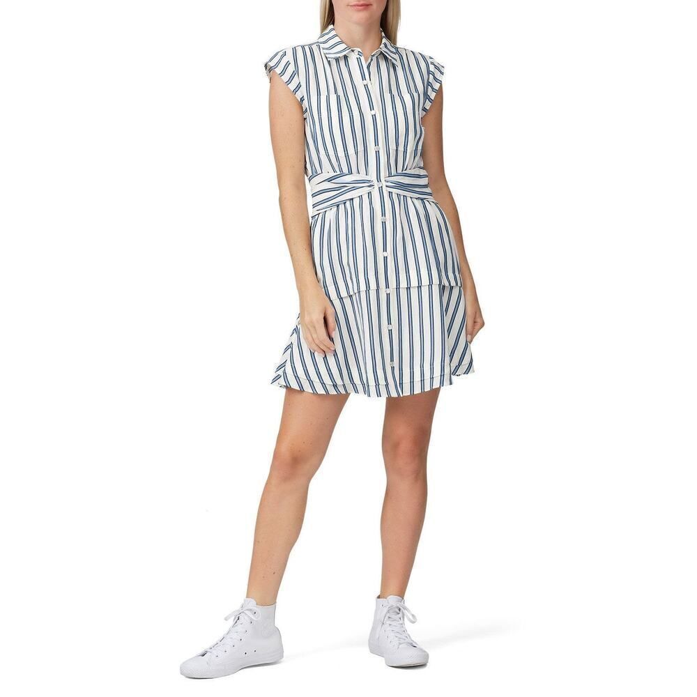 Derek Lam 10 Crosby Shirt Dress Women's 6‎ White Blue  Striped Tie Waist Mini